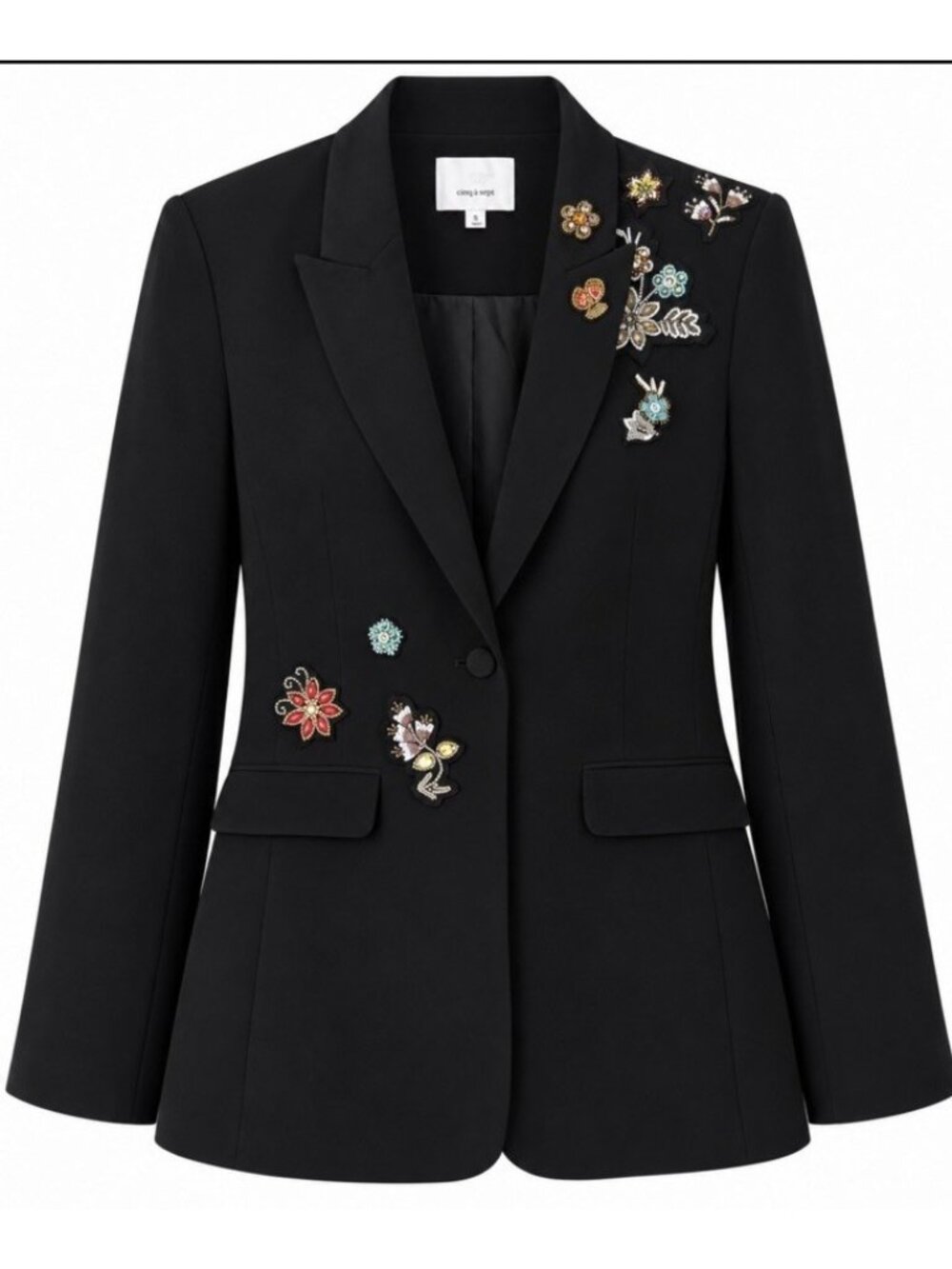 Cinq A Sept Blazer Womens 10 Black Embellished Embroidered Floral Oversized